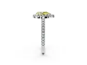 Pave Halo Engagement Ring Setting for Fancy Yellow Pear-Shaped Center with Single Row Pave Band and Prong Head in White Gold
