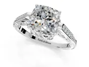 Cathedral Engagement Ring Setting for Cushion Cut Center with Antique-Style Pave Band and Prong Head in Sterling Silver