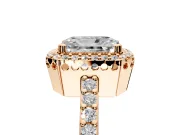 Halo Engagement Ring Setting for Radiant Cut Center with Inner Milgrain Border and Prong Head in Rose Gold