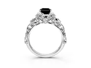 Solitaire Engagement Ring Setting for Fancy Black Radiant Cut Center with Filigree Band and Prong Head in White Gold