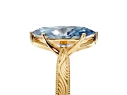 Solitaire Engagement Ring Setting for Fancy Blue Marquise Center with Engraved Milgrain Band and Prong Head in Yellow Gold