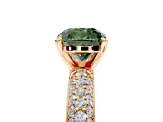 Solitaire Engagement Ring Setting for Fancy Green Cushion Cut Center with Domed Multi-Row Pave Band and Prong Head in Rose Gold
