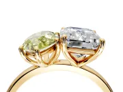Fancy Yellow Marquise and Emerald Cut Lab-Grown Diamond Toi et Moi Engagement Ring with Prong-Set Stones in Yellow Gold