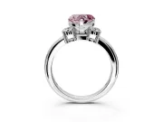 3 Stone Engagement Ring Setting for Fancy Pink Heart-Shaped Center with Wide Plain Band and Prong Head in Sterling Silver