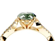 Solitaire Engagement Ring Setting for Fancy Green Oval Center with Twisted Pave Split Shank and Prong Head in Yellow Gold