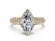 Solitaire Engagement Ring Setting for Marquise Center with Multi-Row Pave Accents and Basket Head in Yellow Gold