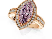 Milgrain Halo Engagement Ring Setting for Fancy Pink Marquise Center with Pave Band and Prong Head in Rose Gold