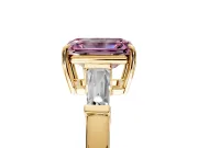 3 Stone Engagement Ring Setting for Fancy Pink Emerald Cut Center with Baguette Accents and Prong Head in Yellow Gold