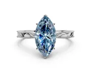 Solitaire Engagement Ring Setting for Fancy Blue Marquise Center with Engraved Milgrain Band and Prong Head in Platinum