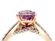 Solitaire Engagement Ring Setting for Fancy Pink Radiant Cut Center with Crossover Accents and Prong Head in Rose Gold