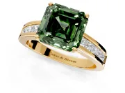 Solitaire Engagement Ring Setting for Fancy Green Asscher Cut Center with Princess Cut Channel Band and Prong Head in Yellow Gold