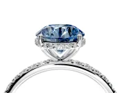 Hidden Halo Engagement Ring Setting for Fancy Blue Round Cut Center with Pave Band and Prong Head in White Gold