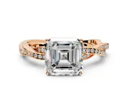 Solitaire Engagement Ring Setting for Asscher Cut Center with Twisted Pave Band and Prong Head in Rose Gold