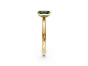 Low-Set Solitaire Engagement Ring Setting for Fancy Green Emerald Cut Center with Thin Plain Band and Prong Head in Yellow Gold