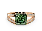 Split Shank Engagement Ring Setting for Fancy Green Princess Cut Center with Pave Split Shank and Prong Head in Rose Gold