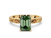Solitaire Engagement Ring Setting for Fancy Green Emerald Cut Center with XO Engraved Band and Prong Head in Yellow Gold