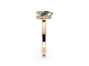 Hidden Halo Engagement Ring Setting for Fancy Green Pear-Shaped Center with Wide Flat Plain Band and Prong Head in Rose Gold