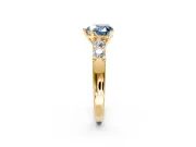 5 Stone Engagement Ring Setting for Fancy Blue Heart-Shaped Center with Plain Band and Prong Head in Yellow Gold