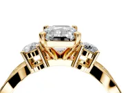 3 Stone Engagement Ring Setting for Emerald Cut Center with Pave Twist Band and Prong Head in Yellow Gold