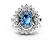 Halo Engagement Ring Setting for Fancy Blue Oval Center with Milgrain Bezel Rim, Plain Band and Prong Head in Platinum
