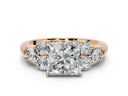 Cluster Engagement Ring Setting for Princess Cut Center with Round Cut Accent Frame and Prong Head in Rose Gold