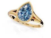 Solitaire Engagement Ring Setting for Fancy Blue Pear-Shaped Center with V Split Shank and Bezel Head in Yellow Gold