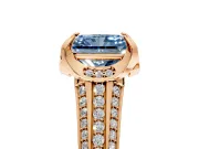 Solitaire Engagement Ring Setting for Fancy Blue Radiant Cut Center with Accented Split Shank and Prong Head in Rose Gold