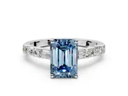 Baguette Engagement Ring Setting for Fancy Blue Emerald Cut Center with Alternating Bar-Set Band and Prong Head in Sterling Silver