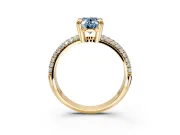 Solitaire Engagement Ring Setting for Fancy Blue Oval Center with Multi-Row Pave Accents and Basket Head in Yellow Gold