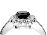 Halo Engagement Ring Setting for Fancy Black Radiant Cut Center with Milgrain Channel Band and Prong Head in White Gold