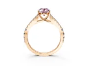 Solitaire Engagement Ring Setting for Fancy Pink Oval Center with Pave Split Shank and Prong Head in Rose Gold