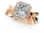 Halo Engagement Ring Setting for Radiant Cut Center with Floral Band and Prong Head in Rose Gold