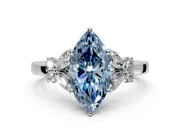 Solitaire Engagement Ring Setting for Fancy Blue Marquise Center with Marquise Flower Shoulders and Prong Head in Platinum
