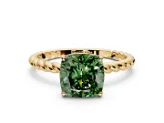 Solitaire Engagement Ring Setting for Fancy Green Cushion Cut Center with Plain Twisted Rope Band and Prong Head in Yellow Gold