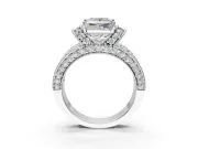 Pave Engagement Ring Setting for Princess Cut Center with Curved Accent Rows, Openwork and Prong Head in Platinum