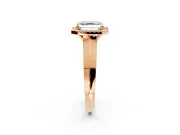 Halo Engagement Ring Setting for Asscher Cut Center with Knife Ridge Cathedral Band and Prong Head in Rose Gold