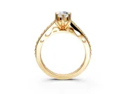 Solitaire Engagement Ring Setting for Pear-Shaped Center with Pave Cathedral Band and Prong Head in Yellow Gold