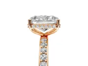 Hidden Halo Engagement Ring Setting for Radiant Cut Center with Pave Band and Prong Head in Rose Gold