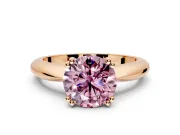 Solitaire Engagement Ring Setting for Fancy Pink Round Cut Center with Reverse Tapered Band and Prong Head in Rose Gold