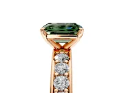 Solitaire Engagement Ring Setting for Fancy Green Emerald Cut Center with Channel-Set Accents and Prong Head in Rose Gold