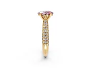 Solitaire Engagement Ring Setting for Fancy Pink Oval Center with Multi-Row Accents and Prong Head in Yellow Gold