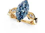 Solitaire Engagement Ring Setting for Fancy Blue Marquise Center with Accented Twist Band and Leaf Prong Head in Yellow Gold