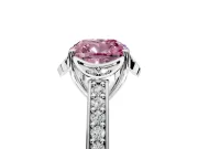Floral Engagement Ring Setting for Fancy Pink Cushion Cut Center with Four Accent Clusters and Prong Head in Platinum