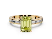 Solitaire Engagement Ring Setting for Fancy Yellow Emerald Cut Center with Channel Baguette Band and Prong Head in Yellow Gold