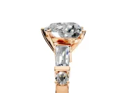 Bar-Set Engagement Ring Setting for Heart-Shaped Center with Tapered Baguette Accents and Prong Head in Rose Gold