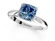 Solitaire Engagement Ring Setting for Fancy Blue Cushion Cut Center with Reverse Tapered Band and Prong Head in Sterling Silver