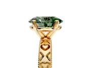 Solitaire Engagement Ring Setting for Fancy Green Oval Center with XO Engraved Band and Prong Head in Yellow Gold