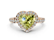 Halo Engagement Ring Setting for Fancy Yellow Heart-Shaped Center with Heart-Shaped Openwork, Pave Band and Prong Head in Rose Gold