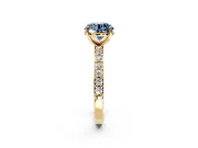 Solitaire Engagement Ring Setting for Fancy Blue Round Cut Center with Round Cut Pave Band and Prong Head in Yellow Gold