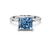 Minimalist Solitaire Engagement Ring Setting for Fancy Blue Princess Cut Center with Thin Band and Prong Head in Sterling Silver